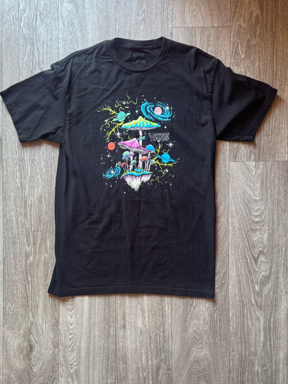 Vans Black T-Shirt with Faded Light Blue Logo